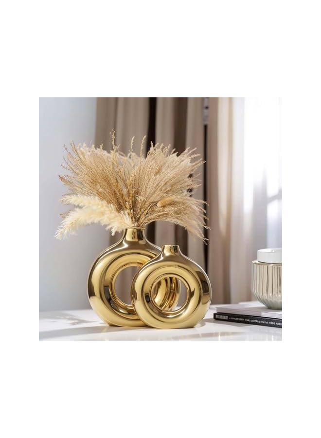 The Bros مزهرية ذهبية، مجموعة مزهريتين خزفية، مزهريات ديكور منزلي، مزهرية دائرية لمراكز الزينة، مزهرية ذهبية لديكور غرفة المعيشة، لمسات ديكور منزلي، مزهرية ديكور منزلي للمطبخ، طاولة قهوة - Image 5