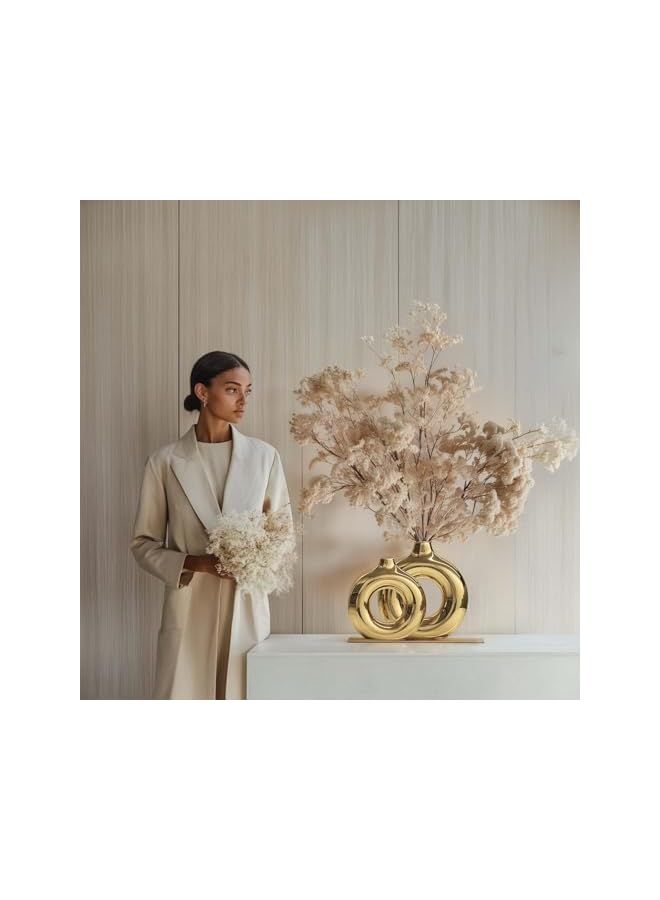 The Bros مزهرية ذهبية، مجموعة مزهريتين خزفية، مزهريات ديكور منزلي، مزهرية دائرية لمراكز الزينة، مزهرية ذهبية لديكور غرفة المعيشة، لمسات ديكور منزلي، مزهرية ديكور منزلي للمطبخ، طاولة قهوة - Image 4