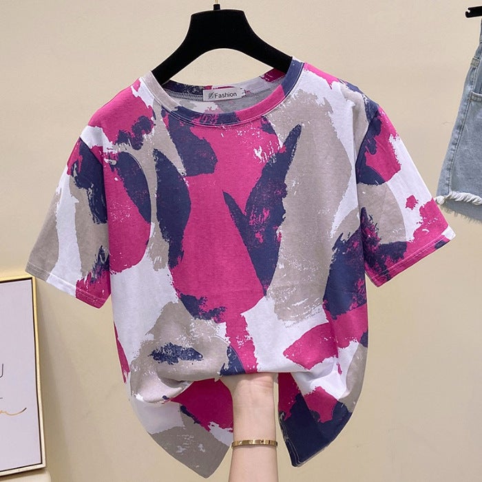 2025 Summer Fashion New Plus-Size Women'S Short-Sleeve T-Shirt For Chubby Figures, Tummy-Concealing, Age-Reducing, Loose-Fitting, Slimming Top - Image 1