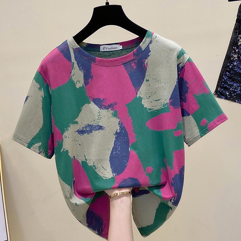 2025 Summer Fashion New Plus-Size Women'S Short-Sleeve T-Shirt For Chubby Figures, Tummy-Concealing, Age-Reducing, Loose-Fitting, Slimming Top - Image 3