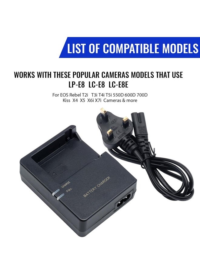 LP-E8 Battery Quick Charger Compatible with LC-E8 LP-E8 Battery for Canon EOS Rebel T2i T3i T4i T5i (Not for Rebel T2, T3, T4, T5) 550D 600D 650D 700D Kiss X4 X5 X6 X6i X7i SLR Cameras - Image 5