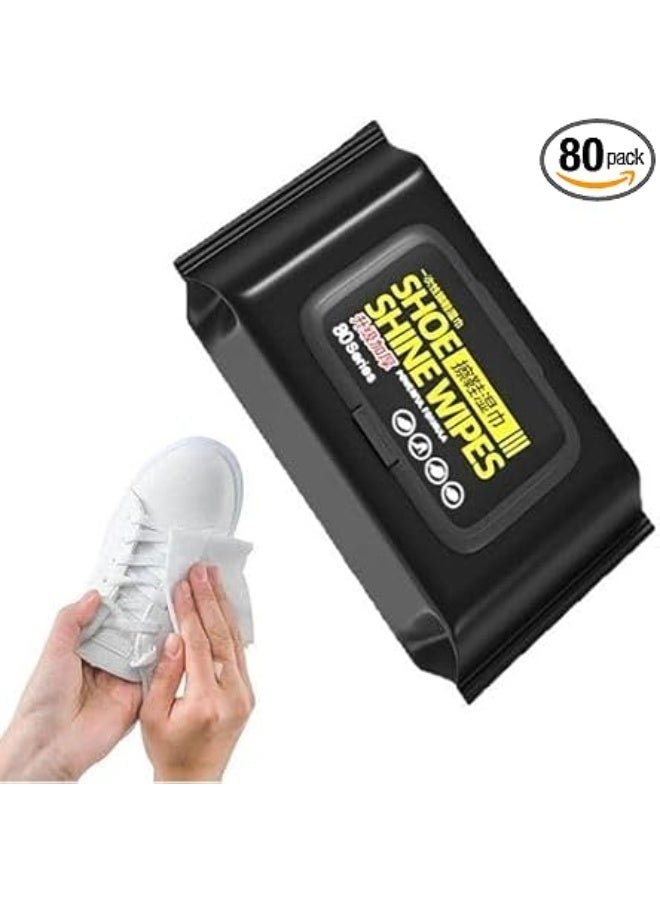 مناديل مبللة لتنظيف الأحذية – مناديل تنظيف سريعة لإزالة الأوساخ والبقع من جميع أنواع الأحذية –– 80 قطعة عبوة عملية-لون اسود - Image 1