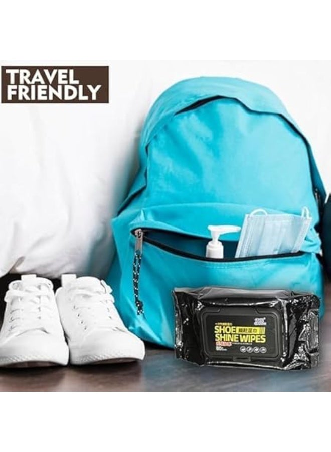 مناديل مبللة لتنظيف الأحذية – مناديل تنظيف سريعة لإزالة الأوساخ والبقع من جميع أنواع الأحذية –– 80 قطعة عبوة عملية-لون اسود - Image 3