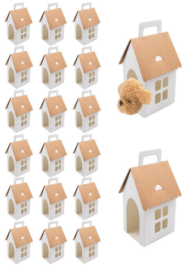 Hiyoo 24 PCS House Shape Dog Party Favor Boxes with Grid Window, Opening & Handle, White Paintable Foldable Treat Gift Containers for Adopt a Puppy Theme Party Birthday Decorations and DIY Crafts - Image 1