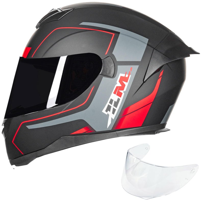 ILM Full Face Motorcycle Helmet for Motocross Street Bike DOT Certified 2 Visors Model317Red Black M