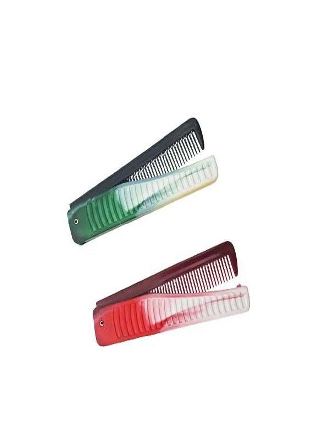 LooKat Professional Folding Hair Comb Set, Red and Green Gradient Color, Plastic Styling Combs for Barber, Salon, Home Use, 2 Pieces - Image 2