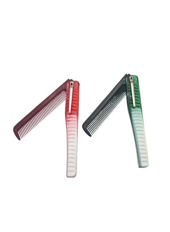 LooKat Professional Folding Hair Comb Set, Red and Green Gradient Color, Plastic Styling Combs for Barber, Salon, Home Use, 2 Pieces - Image 1