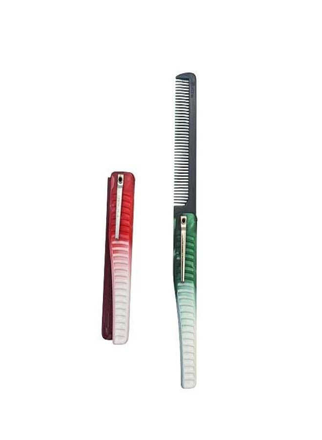 LooKat Professional Folding Hair Comb Set, Red and Green Gradient Color, Plastic Styling Combs for Barber, Salon, Home Use, 2 Pieces - Image 4