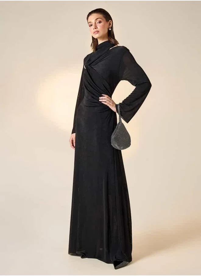 تواكستريمز 2Xtremz High Neck Maxi Dress with Long Sleeves and Knot Detail