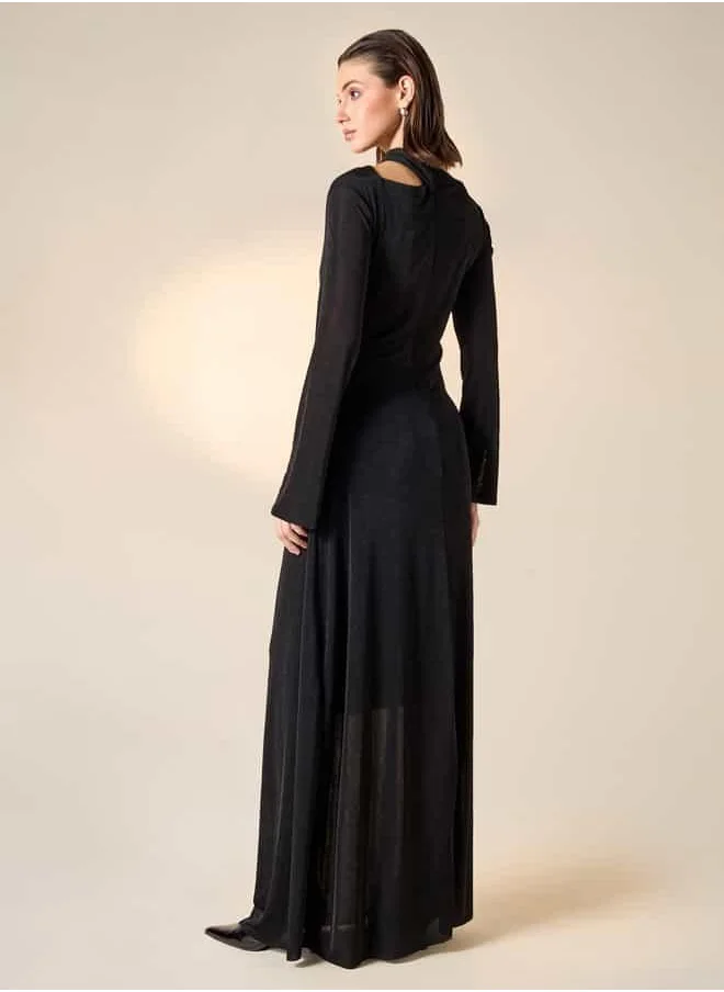 تواكستريمز 2Xtremz High Neck Maxi Dress with Long Sleeves and Knot Detail