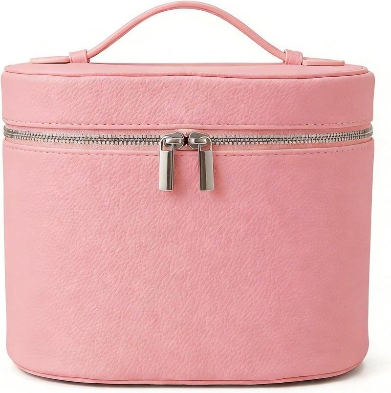 Magic Park Makeup Bag Cosmetic Travel Bag Makeup Case with Compartments and Handle Portable Cosmetic Organizer Bags,Toiletry Bag for Women (Pink) - Image 1