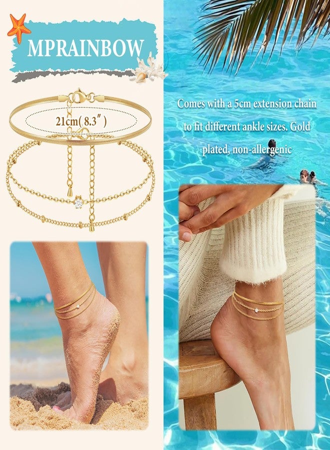 ام بيرينبو خلخال ذهبي مقاوم للماء من إمبراينبو للنساء - سوار كاحل مطلي بالذهب عيار 14 قيراطًا، طقم خلخال متعدد الطبقات بتصميم سلسلة قدم مناسب لشاطئ الصيف، مجوهرات عصرية متعددة الطبقات لصديقتها - Image 3