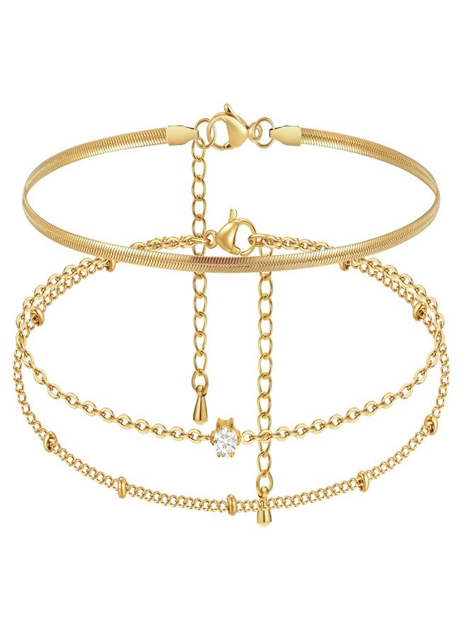 ام بيرينبو خلخال ذهبي مقاوم للماء من إمبراينبو للنساء - سوار كاحل مطلي بالذهب عيار 14 قيراطًا، طقم خلخال متعدد الطبقات بتصميم سلسلة قدم مناسب لشاطئ الصيف، مجوهرات عصرية متعددة الطبقات لصديقتها - Image 1