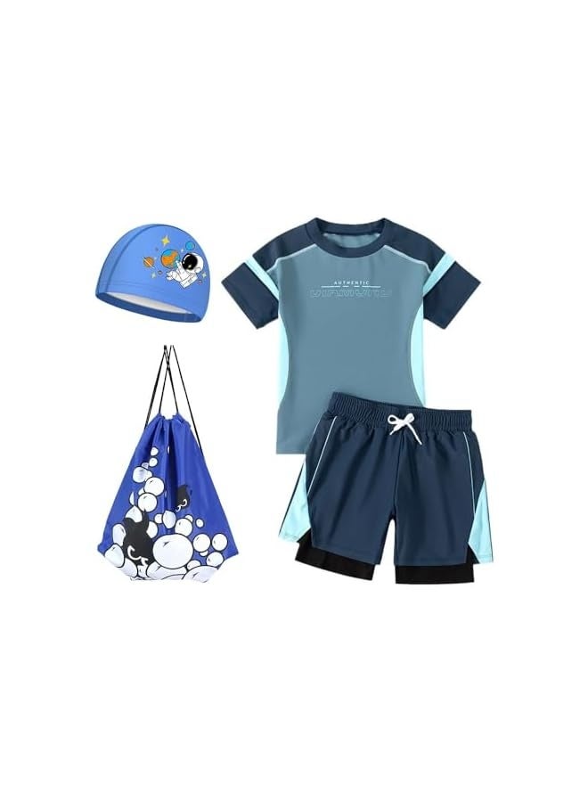 Boys Rash Guard Swimsuit UPF 50+ Swim Bathing Suit 4 Piece Sun Protection Swimwear Set for 4-13years old boy - Image 1