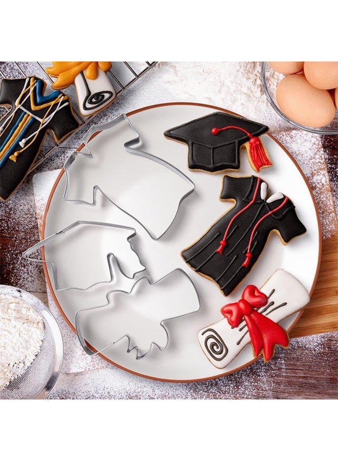 3PCS Graduation Cookie Cutters Set, Stainless Steel Graduation Cap Diploma Gown Biscuit Cutters for Graduation Party Supplies - Image 5