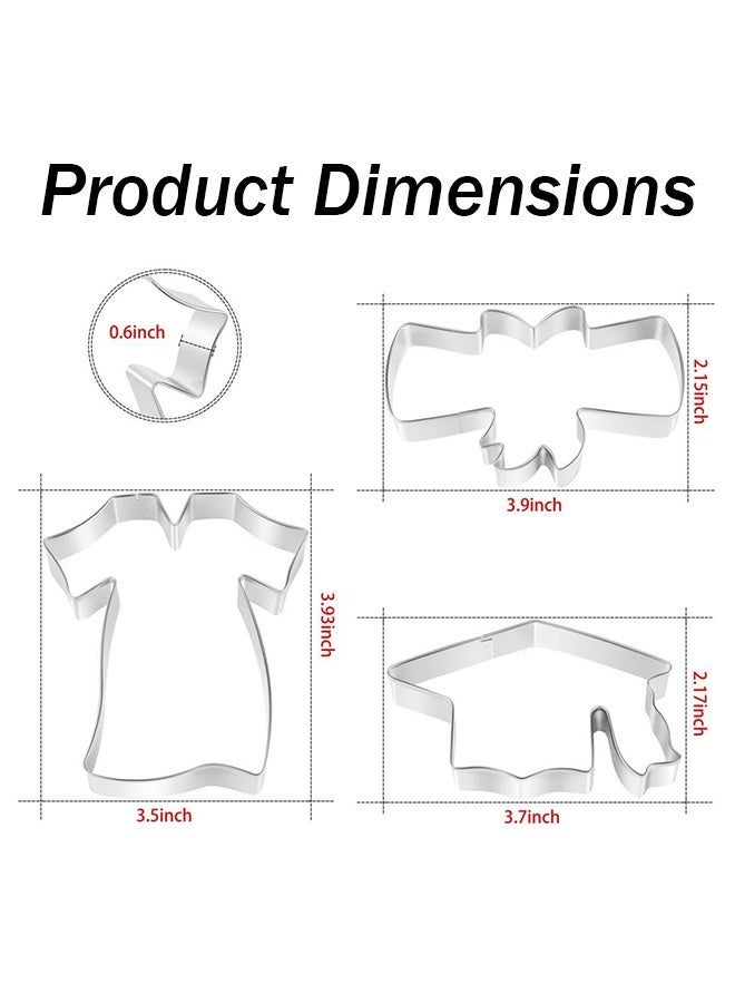 3PCS Graduation Cookie Cutters Set, Stainless Steel Graduation Cap Diploma Gown Biscuit Cutters for Graduation Party Supplies - Image 2