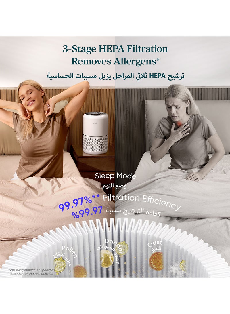 Levoit Air Purifiers for Home Dust Smoke Pet Hair, Up to 40m², H13 True HEPA Air Filter with Timer, Sleep Mode, Ozone Free, 24dB Quiet Air Cleaner for Bedroom, Office, Core 300, White NT0F3601DW white - Image 2