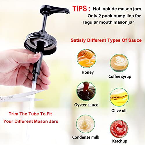 GMCOZY Mason Jar Syrup & Sauce Dispenser Pump Lids for Regular Mouth (2 Pack), Airtight & Leak-Proof Kitchen Food Grade Coffee Syrup Dispenser Pump (Jar Not Included) - Image 2