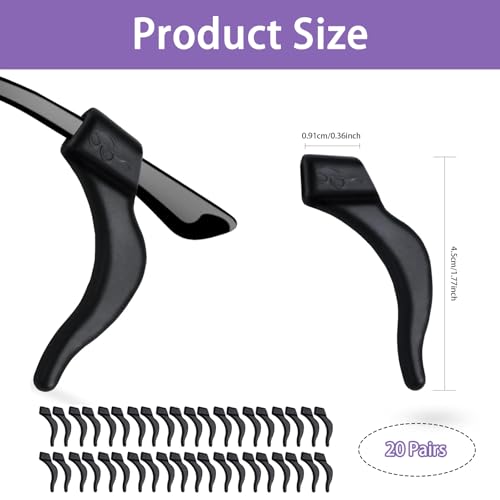 Zytiqt 20 Pairs Specs Holder Strap, Anti-Slip Silicone Ear Grips for Eyeglasses, Spectacle Holder, Secure Fit for Sports and Daily Use, Black Large Size Eyeglass Accessories,Ear Grip - Image 2