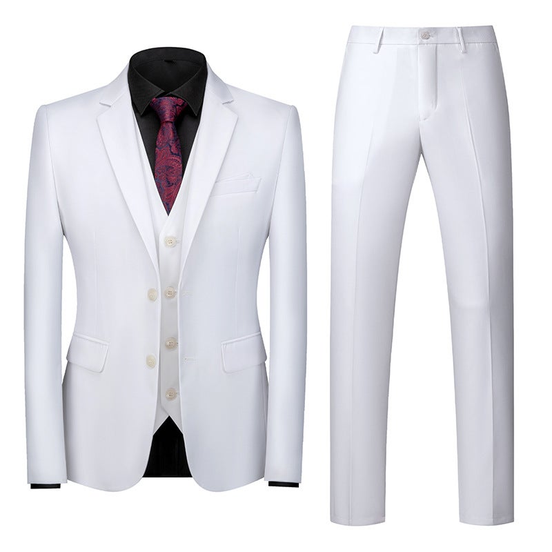 Foreign Trade Cross-Border New Korean-Style Suit Set for Weddings, Two-Button Three-Piece Suit, 3D Graphic Grass Green Formal Wear for Men - Image 1