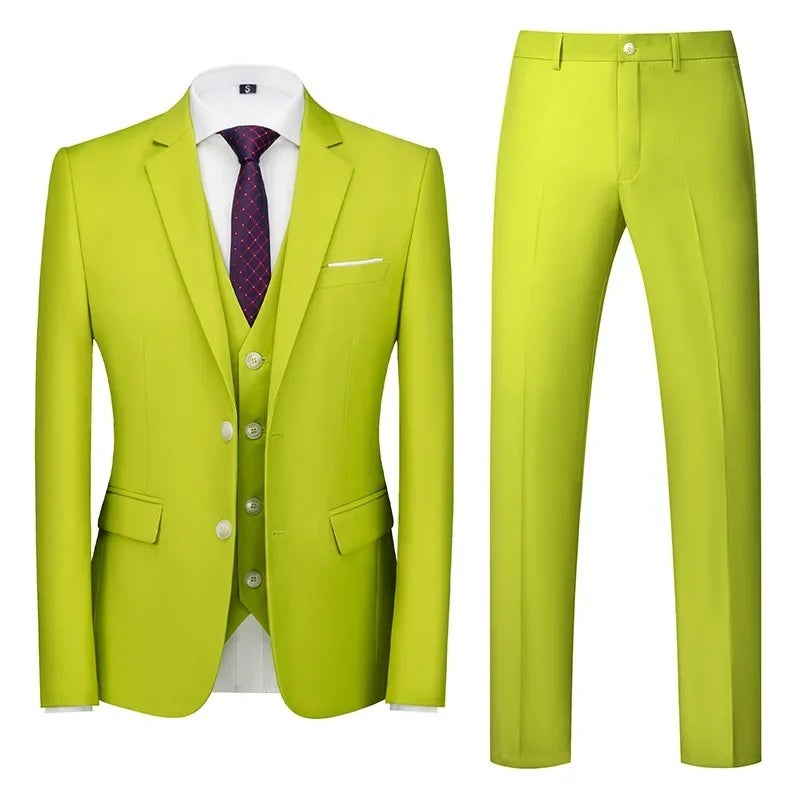 Foreign Trade Cross-Border New Korean-Style Suit Set for Weddings, Two-Button Three-Piece Suit, 3D Graphic Grass Green Formal Wear for Men - Image 2