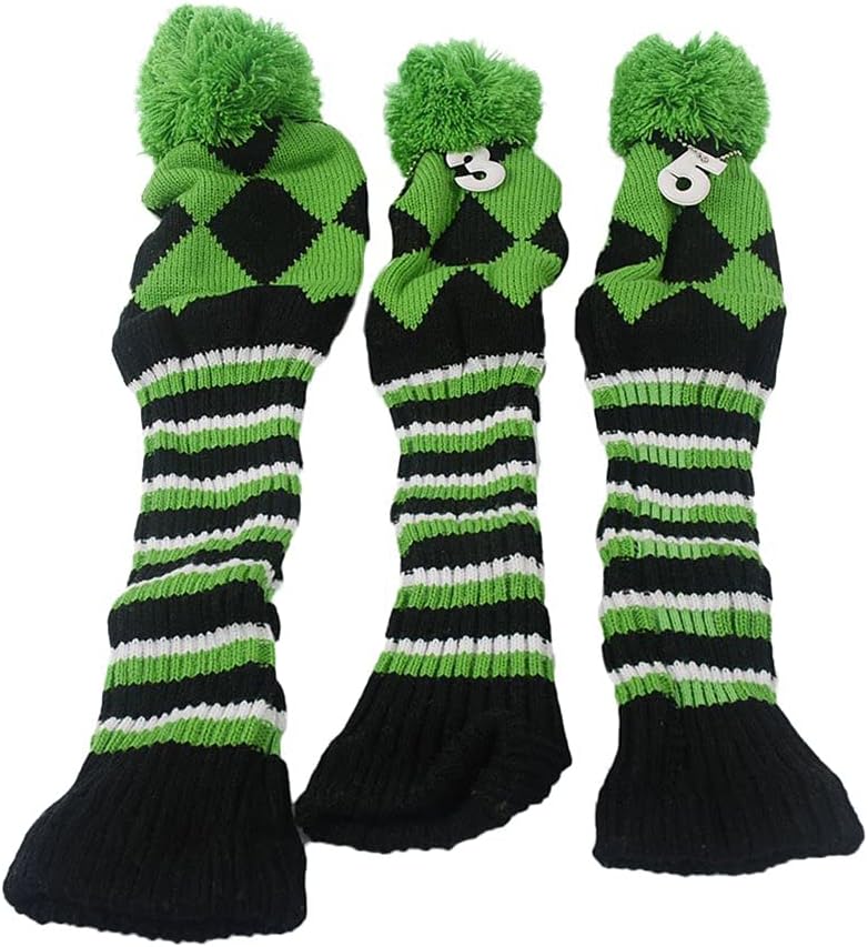 SEACLOUD 3pcs Knitted Golf Club Head Covers for Driver and Fairway Woods Headcovers Set (Argyle/Stars and Stripes Pattern) - Image 1