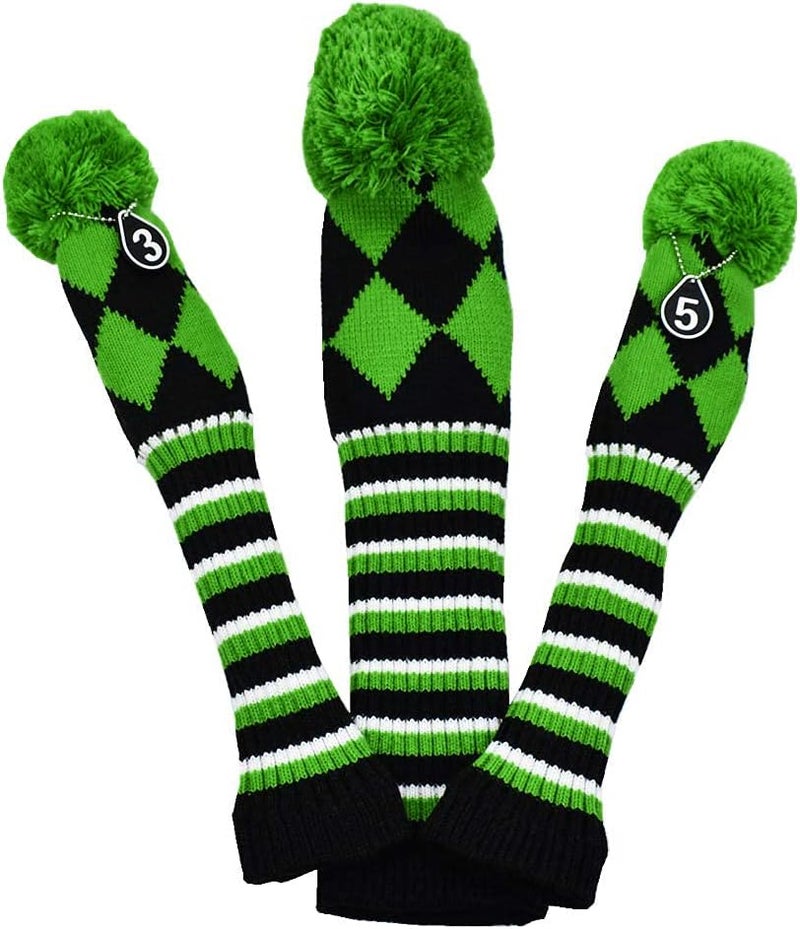 SEACLOUD 3pcs Knitted Golf Club Head Covers for Driver and Fairway Woods Headcovers Set (Argyle/Stars and Stripes Pattern) - Image 4
