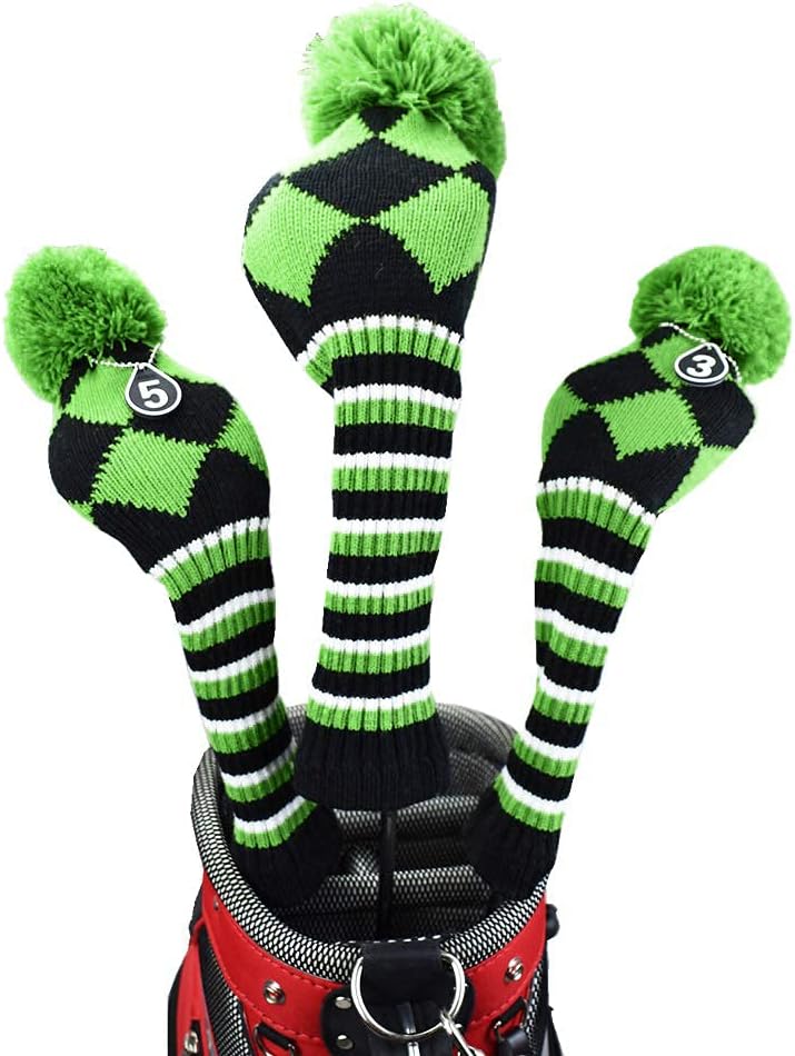 SEACLOUD 3pcs Knitted Golf Club Head Covers for Driver and Fairway Woods Headcovers Set (Argyle/Stars and Stripes Pattern) - Image 2
