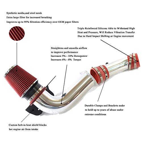 MOOSUN Cold Air Intake kit with Filter for 1999-2004 Ford Mustang 3.8L V6 (Red) - Image 2