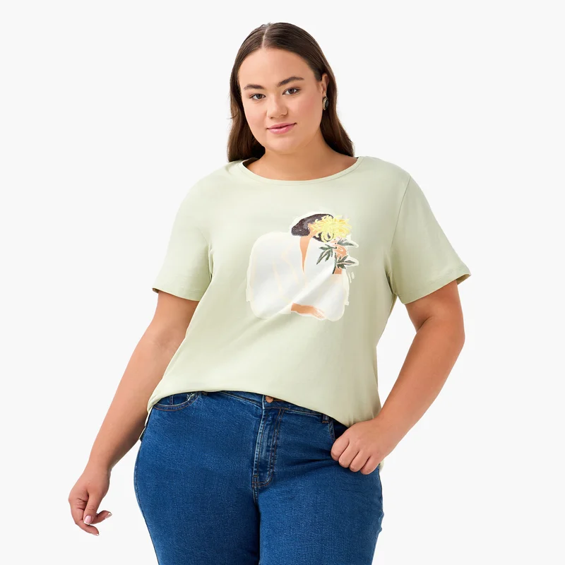  أولا بوبكن Plus Size Ulla Popken Printed T-shirt