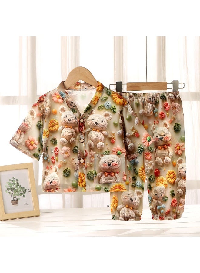 2-Piece Sets Summer Kids Sleepwear  Printed Short Sleeve Pants Cute Comfortable Loungewear Suits Night Clothes - Image 1