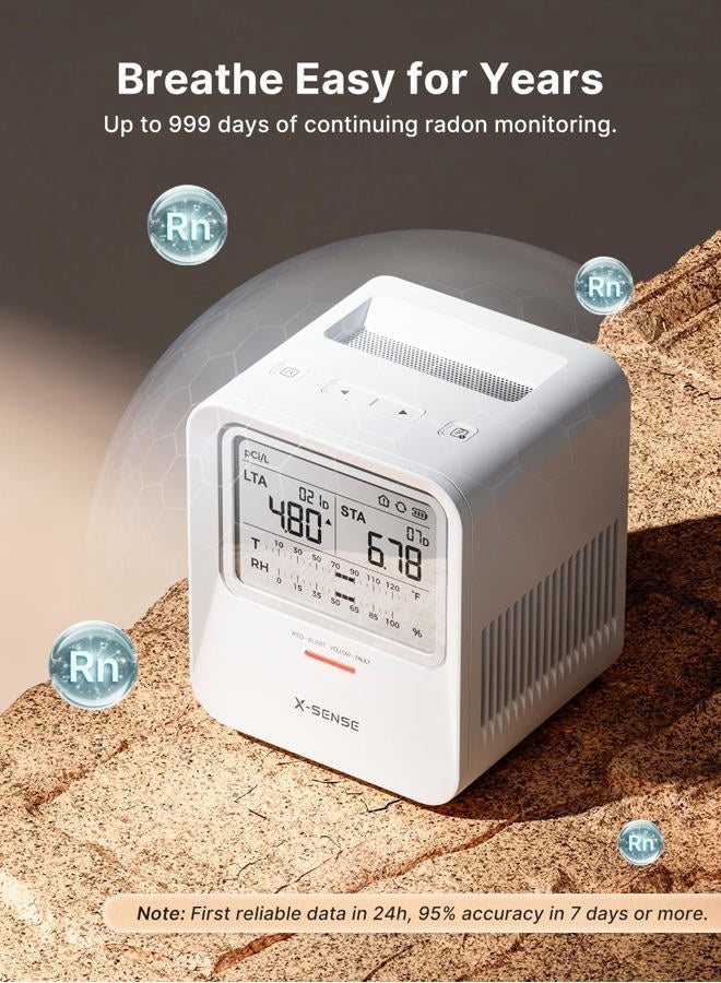 X-Sense Radon Detector, Audible & Visual Alert, One-touch Reset, Stores up to 99 Local Reports, Temperature and Humidity Range Display, Long-term Accurate Monitoring for up to 999 Days, Model XR0B-SR - Image 2