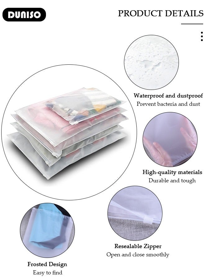DUNISO 50 PCS Frosted Clothes Packaging Bags for Shipping, Reusable Frosted Zipper Plastic Bags for Clothing Travel Storage Bags, Multifunctional Clear Plastic Apparel Bag, Resealable Apparel Zip Slider Bags for for Underwear, Towels, Shoes, Clothes, Cosmetics, Toiletries - Image 2