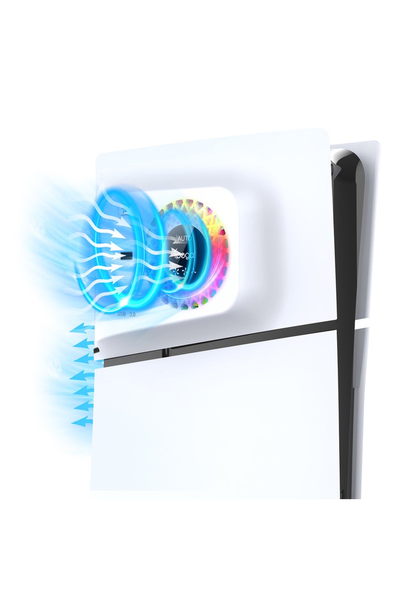 WHITE IPEGA PS5 SLIM Temperature Controlled Cooling Fan With Cooler + USB, HUB with RGB Lights PG-P5