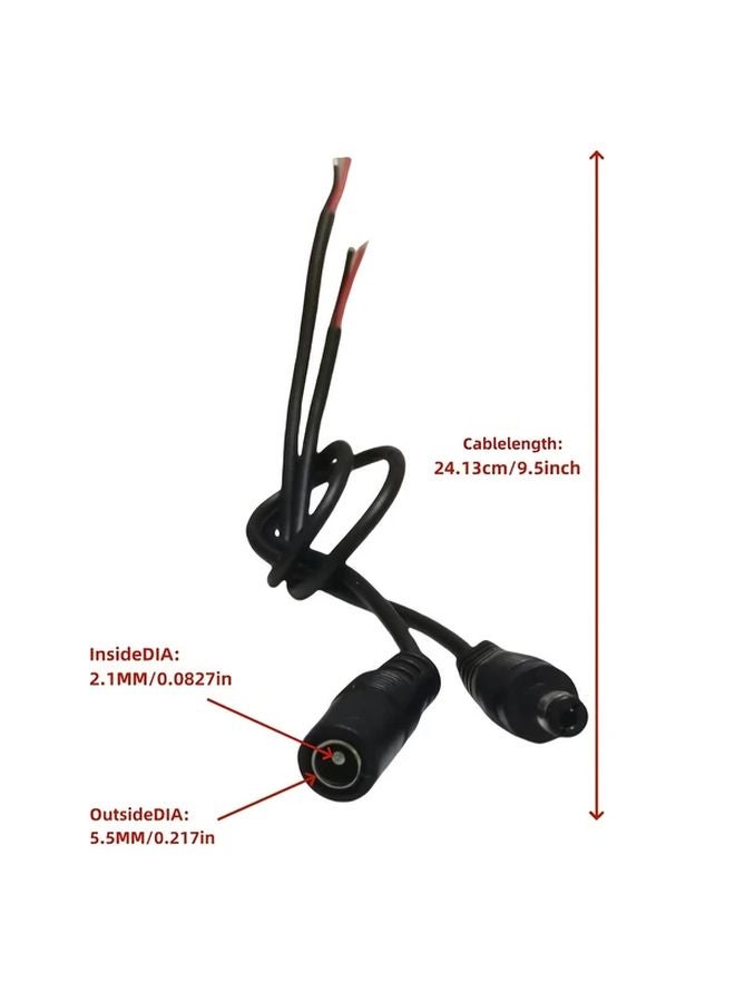 20Pcs Black DC12V Power Supply Cable 5 5x2 1mm Connector Wire For CCTV LED Strip - Image 3