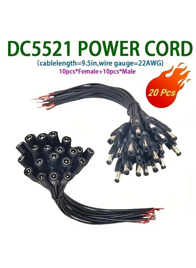 20Pcs Black DC12V Power Supply Cable 5 5x2 1mm Connector Wire For CCTV LED Strip - Image 2