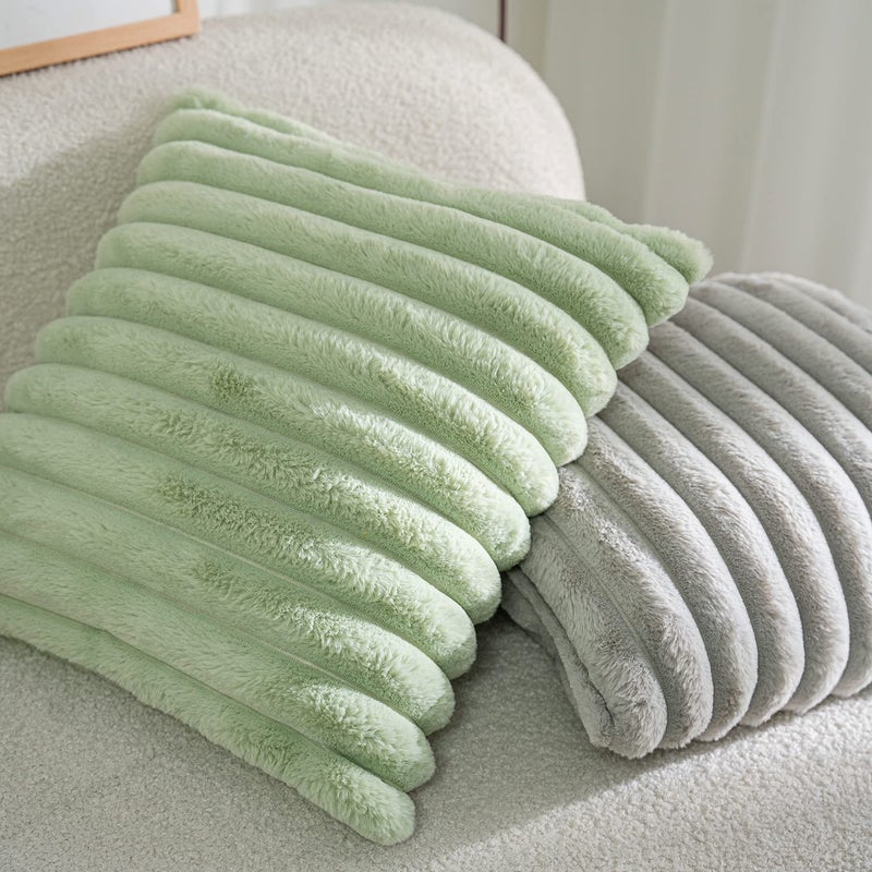 DEELAND Pack of 2 Faux Fur Plush Decorative Throw Pillow Covers Fuzzy Striped Soft Pillowcase Cushion Covers for Sofa Couch Bedroom 26x26 inch - Image 5