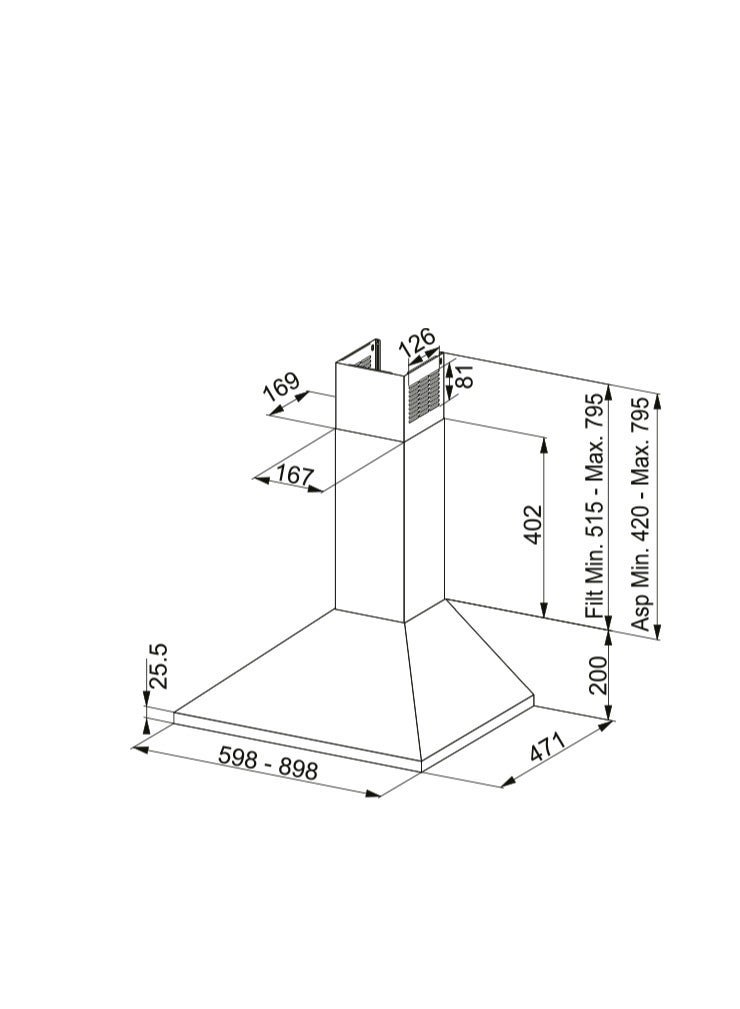 franke Kitchen Chimney Hood, 60 Cm ,Stainless Steel, 430 m³/h, 3 speeds ,FJO 624 XS(Made in Italy) - Image 2