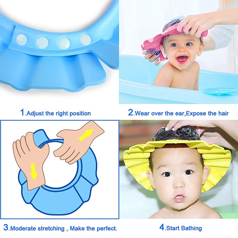 EWINEVER EWIN(R) 4pcs Soft Adjustable Baby Kids Children Shampoo Bath Bathing Shower Cap Hat Wash Hair Shield Hat - Image 5