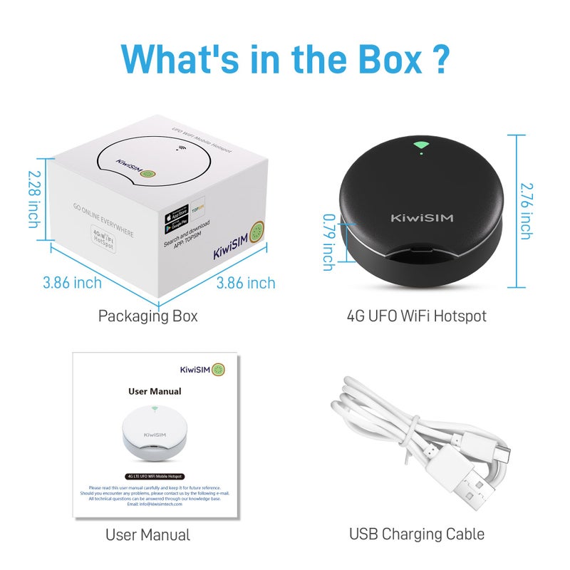 KiwiSIM UFO Mobile Hotspot with Data 10GB-30Days, Portable Pocket WiFi 6 & 4G LTE Hotspot l MiFi, Support AT&T, T-Mobile, Verizon, 10 Devices, USA Coverage, No SIM Card Required, No Contract, Black - Image 4