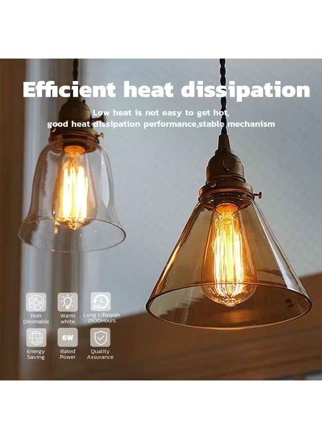 Edison Vintage LED Light Bulbs – 2-Pack, Dimmable E27 Base – 6W Warm White 2700K, ST64 Antique Style, Clear Glass Filament Bulbs for Home Décor, Pendant Lights & Chandeliers - Image 2