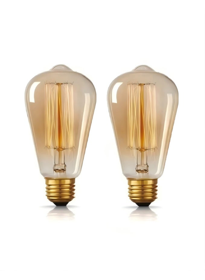 Edison Vintage LED Light Bulbs – 2-Pack, Dimmable E27 Base – 6W Warm White 2700K, ST64 Antique Style, Clear Glass Filament Bulbs for Home Décor, Pendant Lights & Chandeliers - Image 1