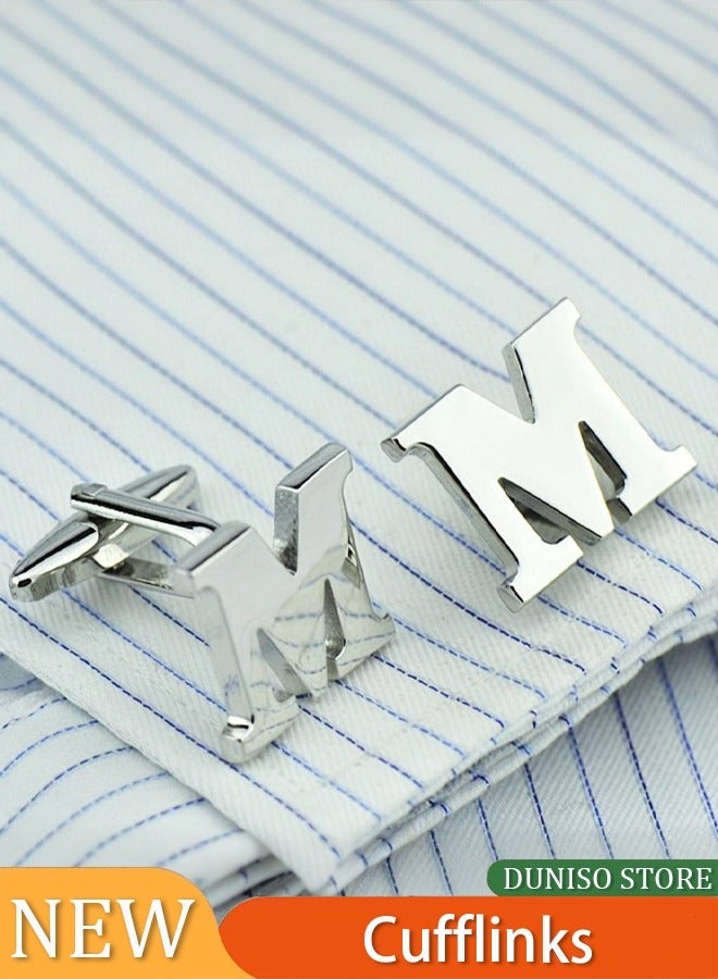 DUNISO Letter M Cufflinks, Personalized Cuff Links Mens Letter CuffLinks, Fashion New Men's Business Formal Occasions Shirt Accessories Silver Cuff Links - Image 1