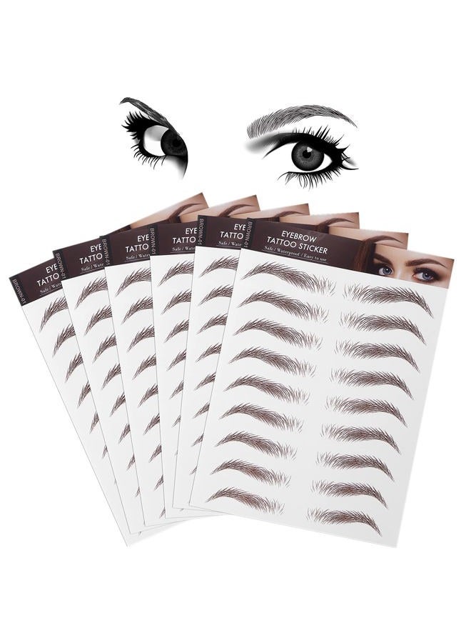 Molain 4D Hair-Like Eyebrow Tattoos Stickers 6 Sheets Waterproof Long-lasting Colors Transfers Sticker Peel Off for Eyebrow Grooming Shaping 1 Style 54 Pairs (Brown) - Image 1