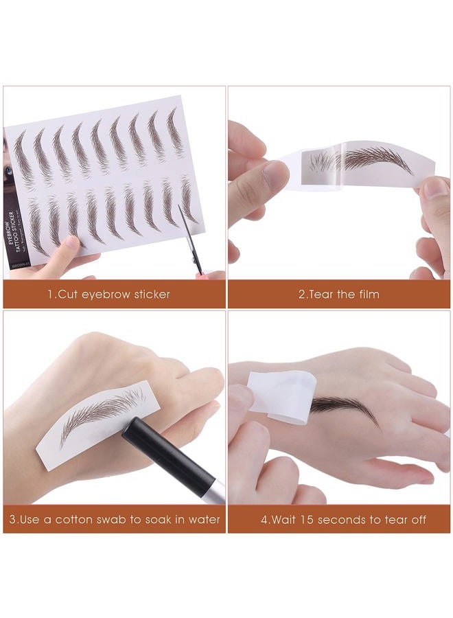 Molain 4D Hair-Like Eyebrow Tattoos Stickers 6 Sheets Waterproof Long-lasting Colors Transfers Sticker Peel Off for Eyebrow Grooming Shaping 1 Style 54 Pairs (Brown) - Image 4