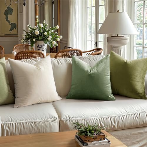 MIULEE Pack of 2 Sage Green Pillow Covers 18x18 Inch Decorative Velvet Throw Pillow Covers Modern Soft Couch Throw Pillows Farmhouse Home Decor for Spring Sofa Bedroom Living Room - Image 2