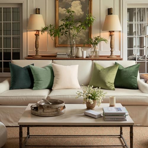 MIULEE Pack of 2 Sage Green Pillow Covers 18x18 Inch Decorative Velvet Throw Pillow Covers Modern Soft Couch Throw Pillows Farmhouse Home Decor for Spring Sofa Bedroom Living Room - Image 3