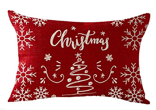 FELENIW Merry Christmas Animal Elk Red Christmas Tree Cotton Linen Decorative Throw Pillow Cover Cushion Case Lumbar 12X20 inches - Image 3