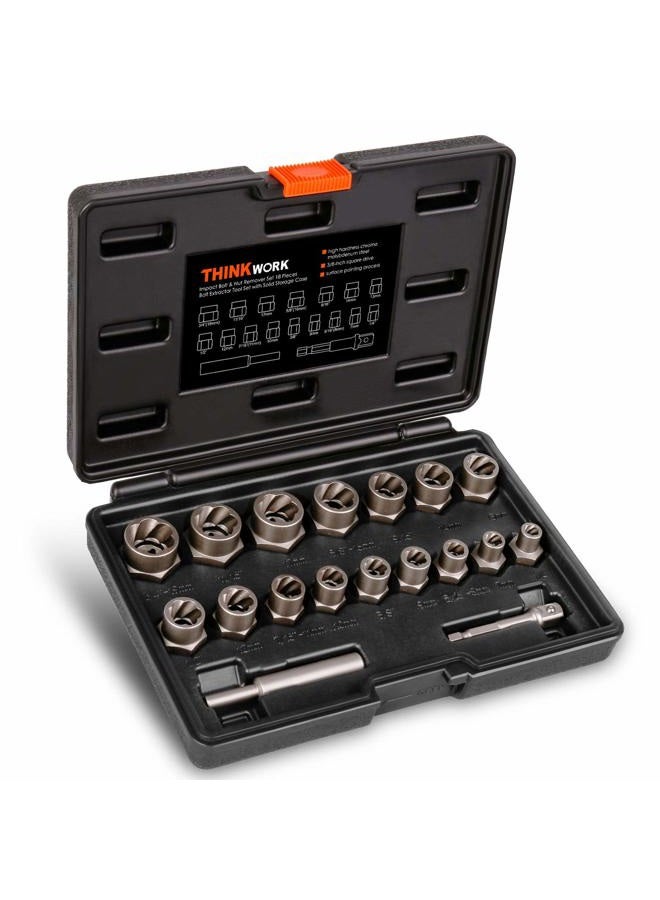 THINKWORK Bolt Extractor Kit, 18-Piece Nut Extractor Socket Set, 3/8" Drive Rounded Bolt Remover, Lug Nut Removal Tool for Damaged, Rusted, Rounded-Off, Stripped Fasteners - Image 1