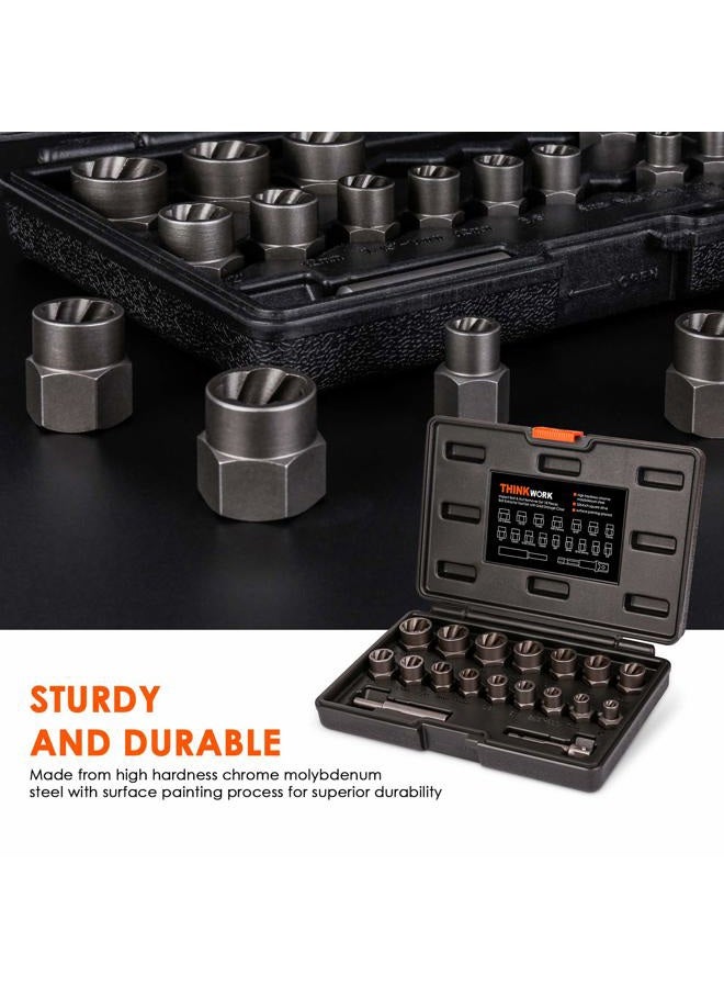 THINKWORK Bolt Extractor Kit, 18-Piece Nut Extractor Socket Set, 3/8" Drive Rounded Bolt Remover, Lug Nut Removal Tool for Damaged, Rusted, Rounded-Off, Stripped Fasteners - Image 2